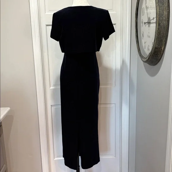 Vintage navy blue velvet sleeveless maxi dress with jacket size 6 - Picture 3 of 12